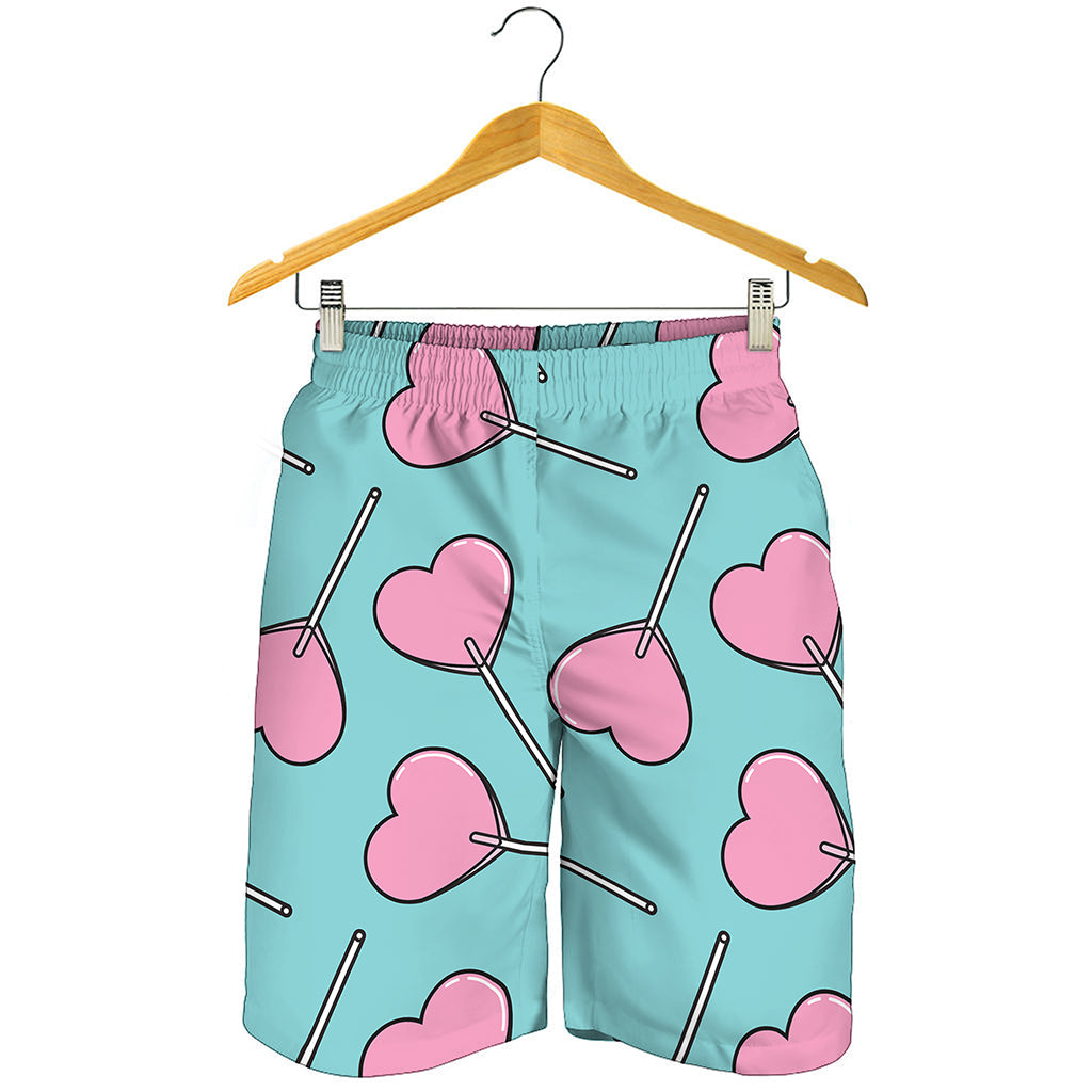 Pink Heart Lollipop Pattern Print Men's Shorts