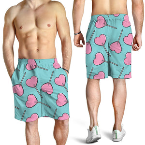 Pink Heart Lollipop Pattern Print Men's Shorts