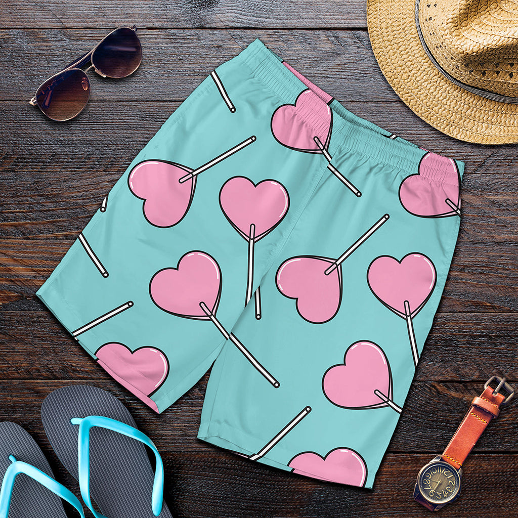 Pink Heart Lollipop Pattern Print Men's Shorts