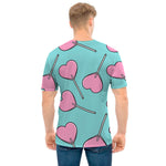 Pink Heart Lollipop Pattern Print Men's T-Shirt