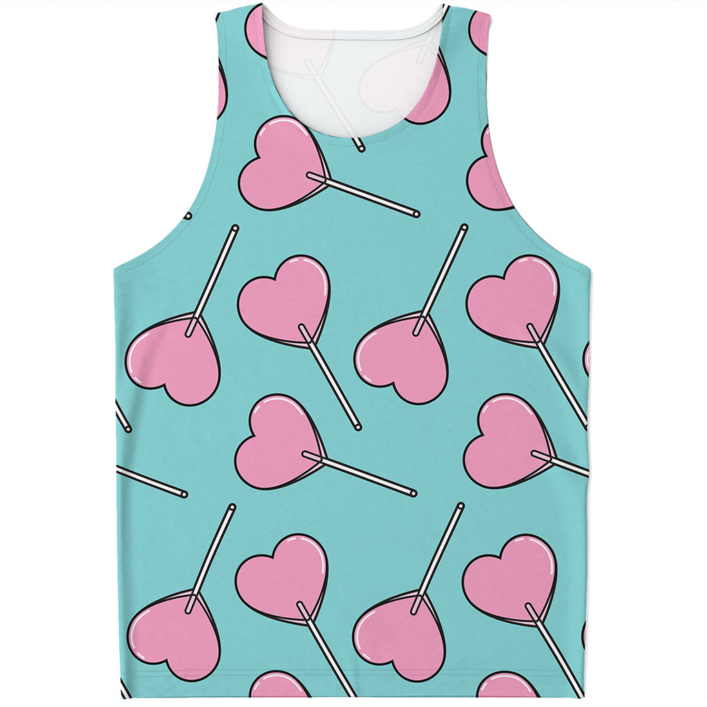Pink Heart Lollipop Pattern Print Men's Tank Top