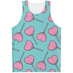 Pink Heart Lollipop Pattern Print Men's Tank Top
