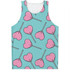 Pink Heart Lollipop Pattern Print Men's Tank Top