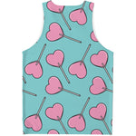 Pink Heart Lollipop Pattern Print Men's Tank Top