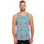 Pink Heart Lollipop Pattern Print Men's Tank Top