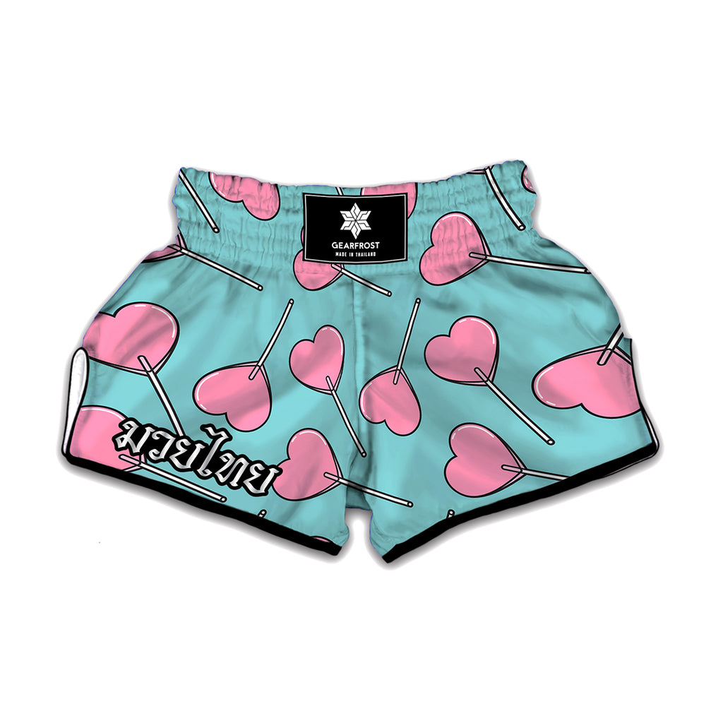 Pink Heart Lollipop Pattern Print Muay Thai Boxing Shorts