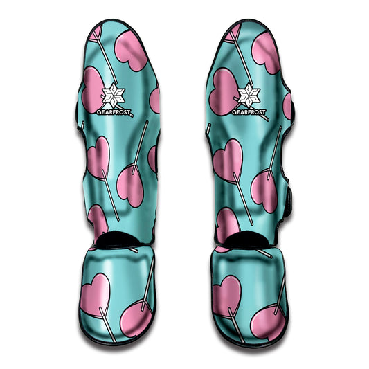 Pink Heart Lollipop Pattern Print Muay Thai Shin Guard