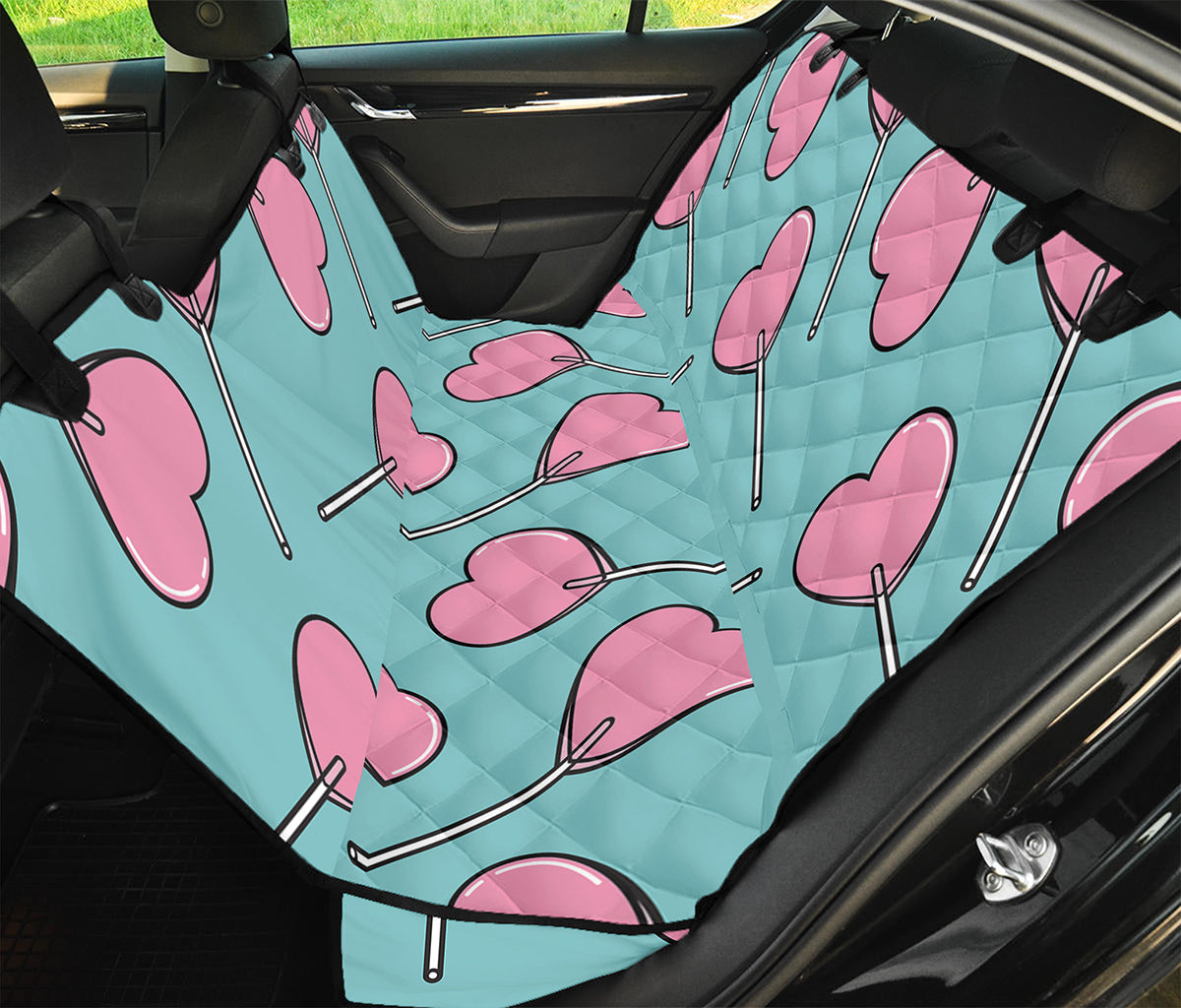 Pink Heart Lollipop Pattern Print Pet Car Back Seat Cover