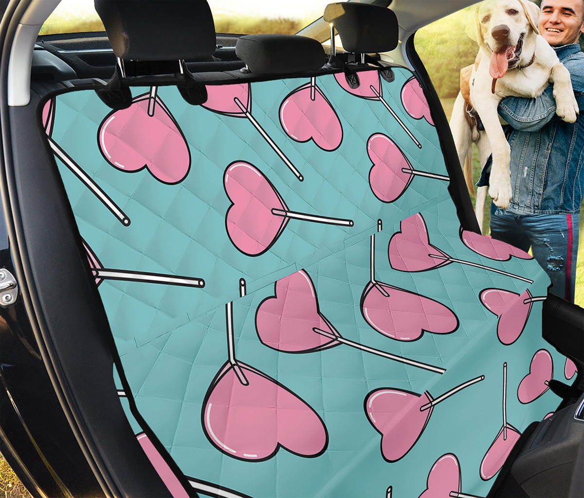 Pink Heart Lollipop Pattern Print Pet Car Back Seat Cover