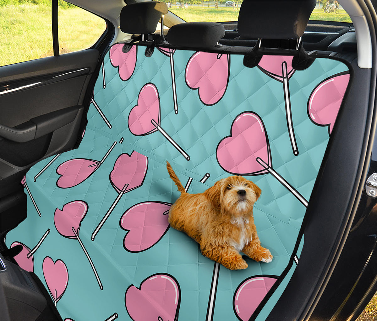 Pink Heart Lollipop Pattern Print Pet Car Back Seat Cover