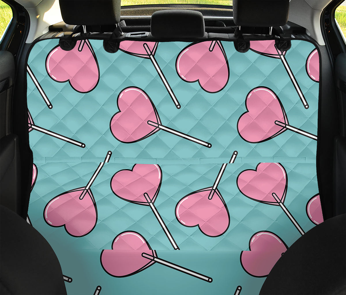 Pink Heart Lollipop Pattern Print Pet Car Back Seat Cover