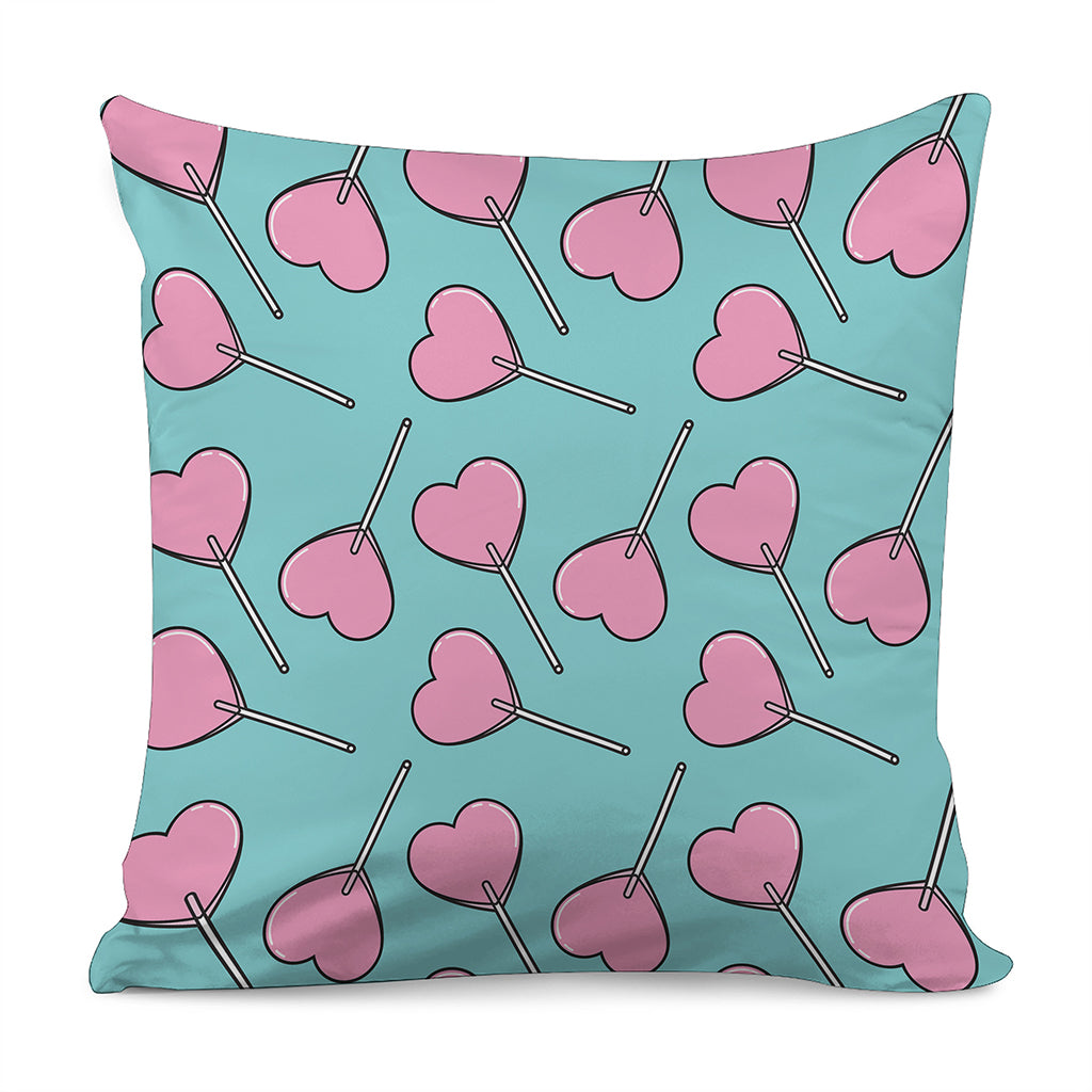 Pink Heart Lollipop Pattern Print Pillow Cover