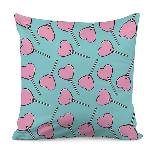 Pink Heart Lollipop Pattern Print Pillow Cover