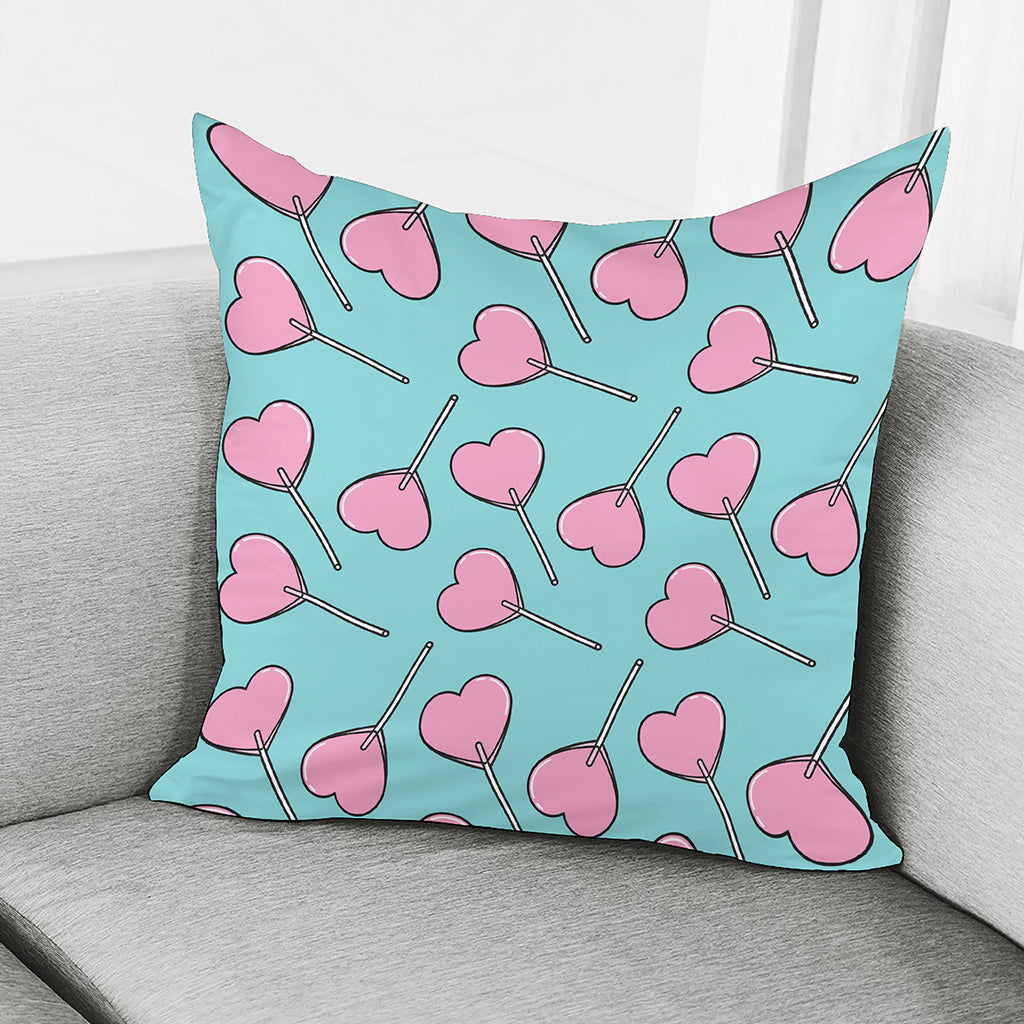 Pink Heart Lollipop Pattern Print Pillow Cover