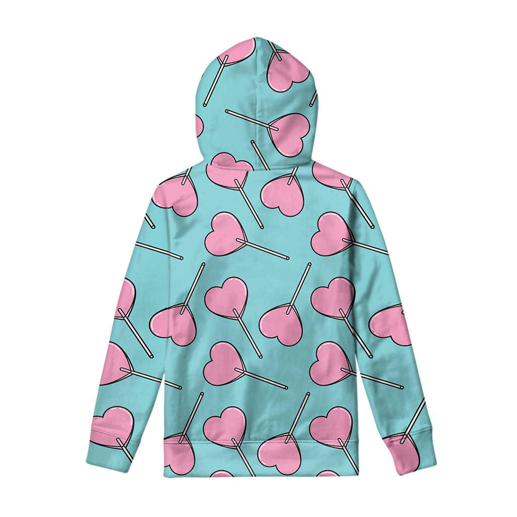 Pink Heart Lollipop Pattern Print Pullover Hoodie