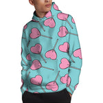 Pink Heart Lollipop Pattern Print Pullover Hoodie