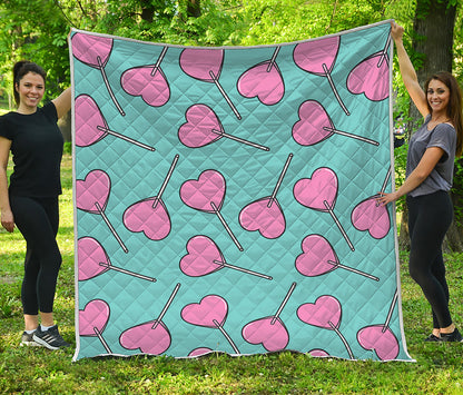 Pink Heart Lollipop Pattern Print Quilt