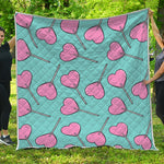 Pink Heart Lollipop Pattern Print Quilt