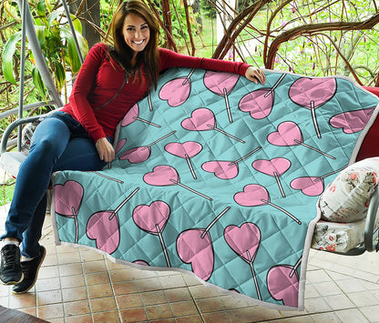Pink Heart Lollipop Pattern Print Quilt