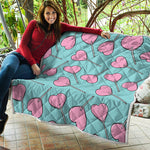 Pink Heart Lollipop Pattern Print Quilt