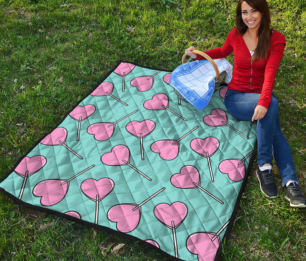 Pink Heart Lollipop Pattern Print Quilt