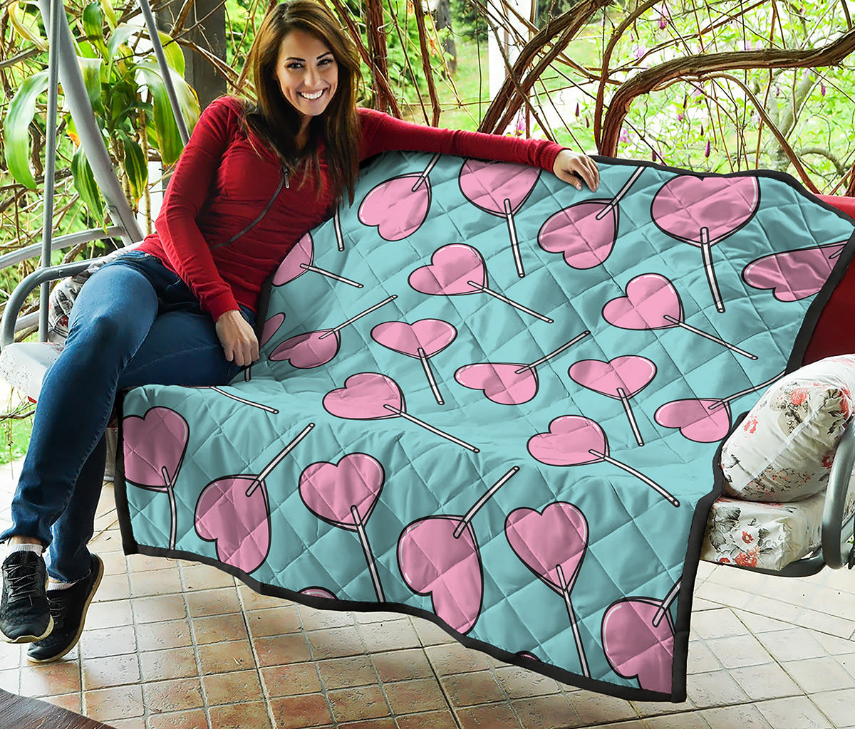 Pink Heart Lollipop Pattern Print Quilt