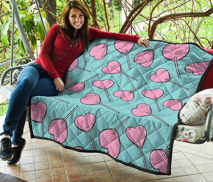 Pink Heart Lollipop Pattern Print Quilt