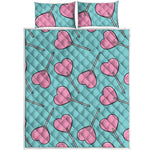 Pink Heart Lollipop Pattern Print Quilt Bed Set