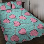 Pink Heart Lollipop Pattern Print Quilt Bed Set