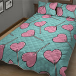 Pink Heart Lollipop Pattern Print Quilt Bed Set