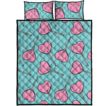Pink Heart Lollipop Pattern Print Quilt Bed Set