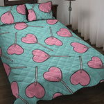 Pink Heart Lollipop Pattern Print Quilt Bed Set