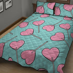 Pink Heart Lollipop Pattern Print Quilt Bed Set