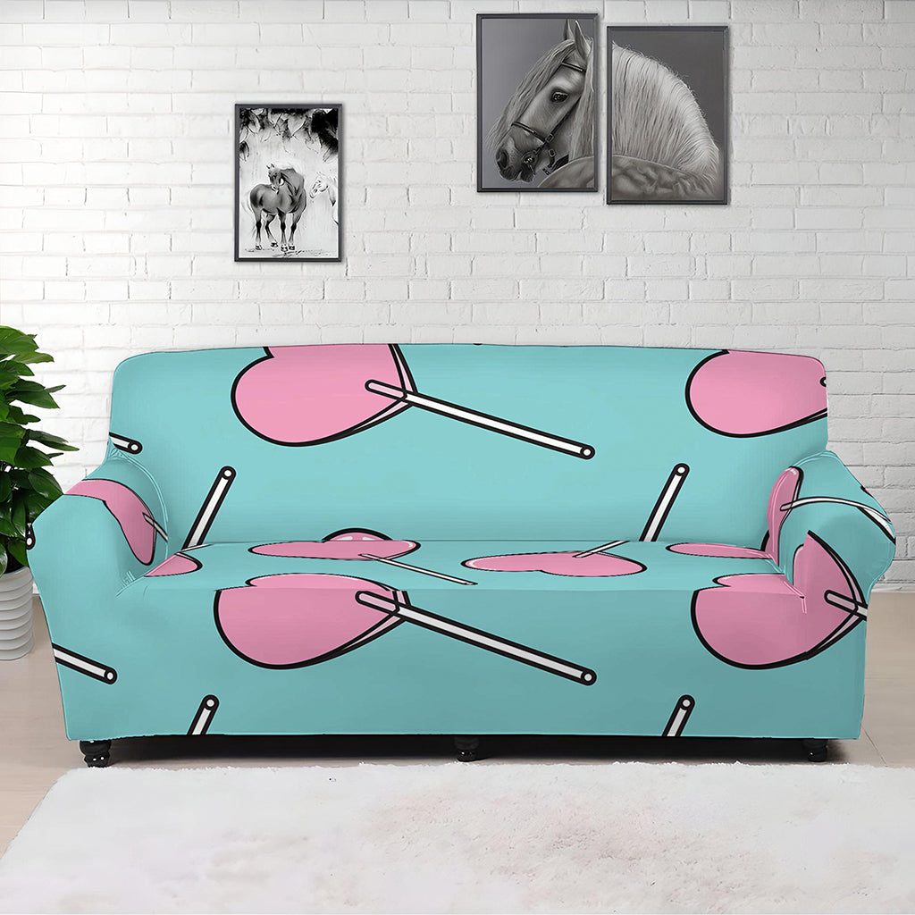 Pink Heart Lollipop Pattern Print Sofa Cover