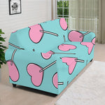Pink Heart Lollipop Pattern Print Sofa Cover