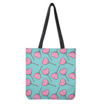 Pink Heart Lollipop Pattern Print Tote Bag