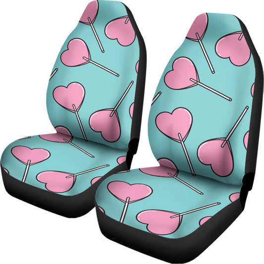 Pink Heart Lollipop Pattern Print Universal Fit Car Seat Covers