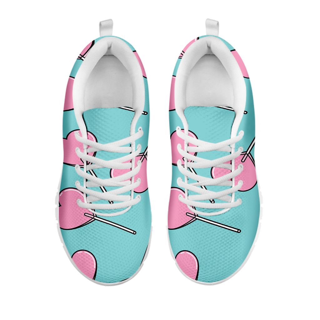 Pink Heart Lollipop Pattern Print White Sneakers