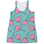Pink Heart Lollipop Pattern Print Women's Racerback Tank Top
