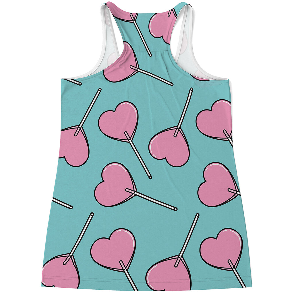 Pink Heart Lollipop Pattern Print Women's Racerback Tank Top
