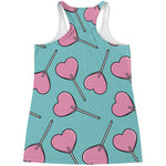 Pink Heart Lollipop Pattern Print Women's Racerback Tank Top