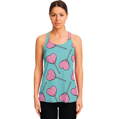 Pink Heart Lollipop Pattern Print Women's Racerback Tank Top