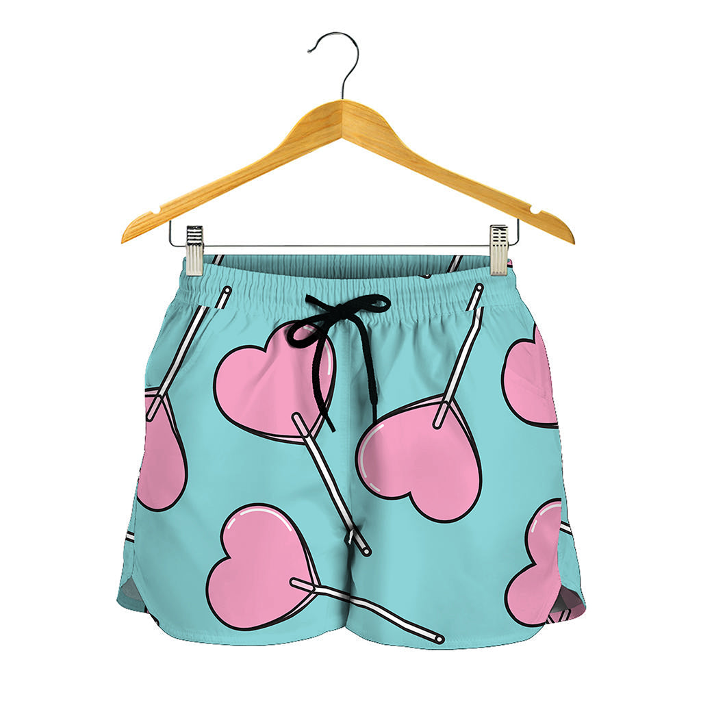 Pink Heart Lollipop Pattern Print Women's Shorts