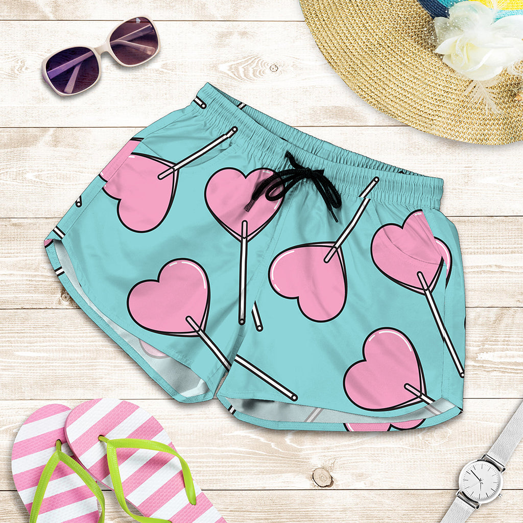 Pink Heart Lollipop Pattern Print Women's Shorts