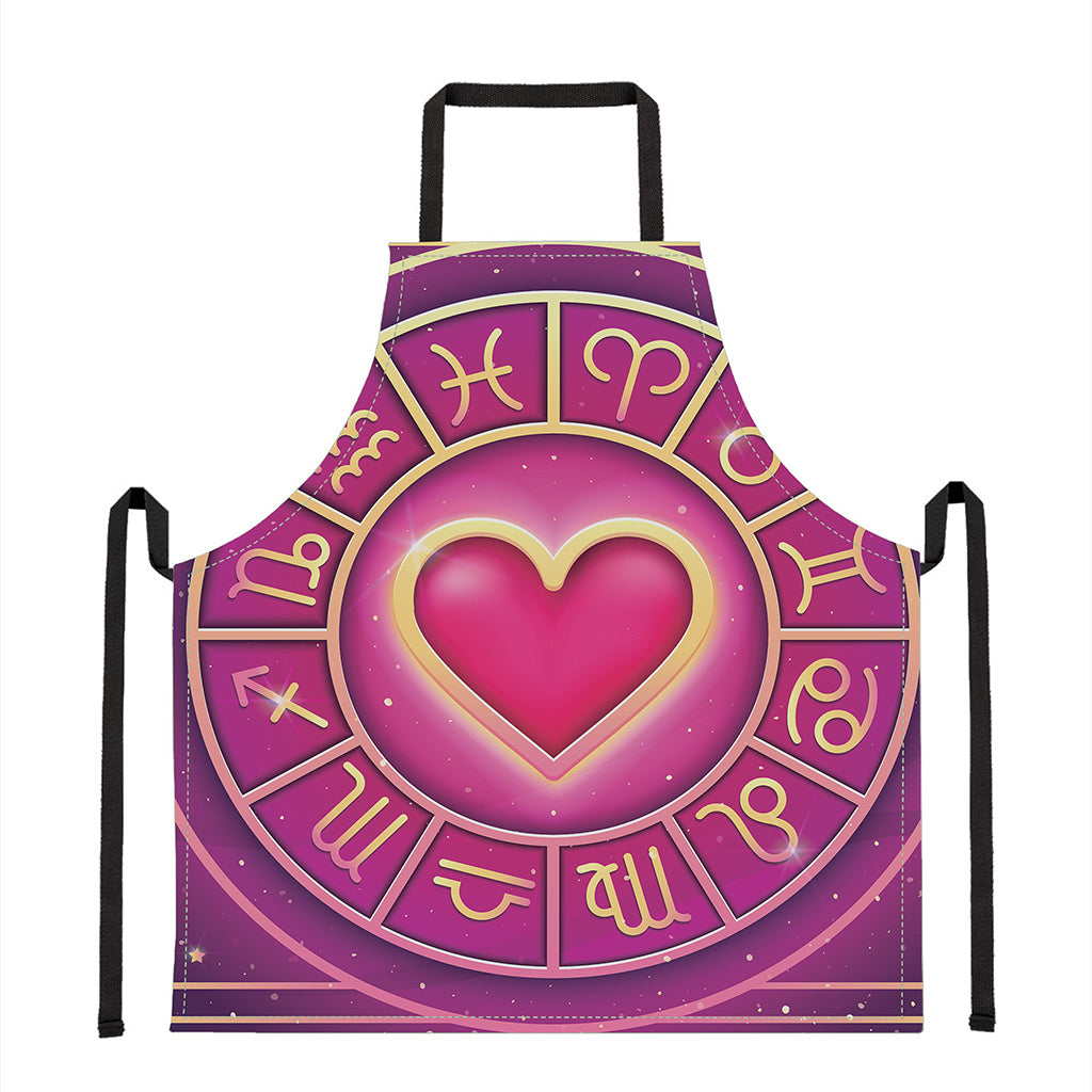 Pink Heart Zodiac Wheel Print Apron