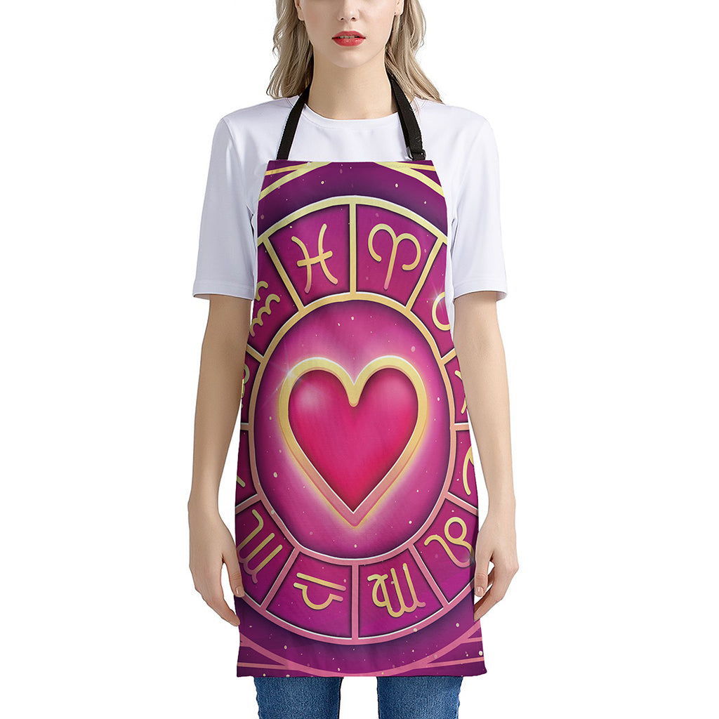 Pink Heart Zodiac Wheel Print Apron