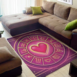 Pink Heart Zodiac Wheel Print Area Rug