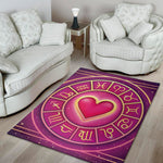 Pink Heart Zodiac Wheel Print Area Rug