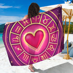 Pink Heart Zodiac Wheel Print Beach Sarong Wrap