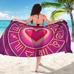 Pink Heart Zodiac Wheel Print Beach Sarong Wrap